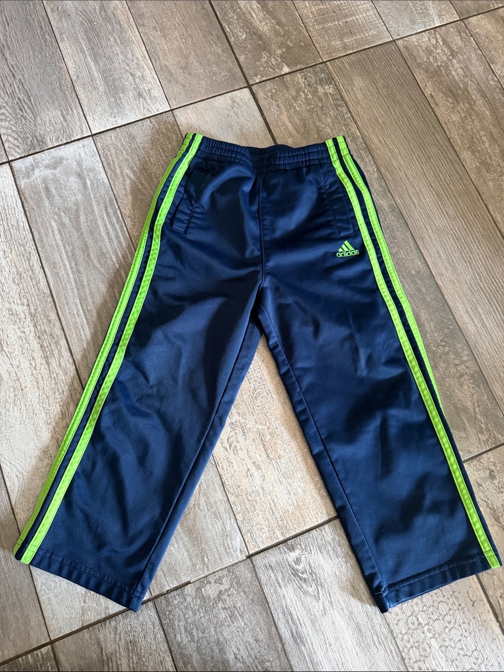 adidas Navy Sweatpants with Neon Green Side Stripes
